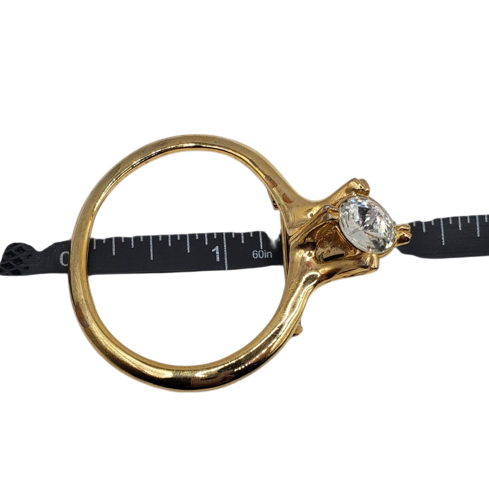 🔷️Elegant Gold tone Brooch Ring Clear Stone Solitaire - Picture 8 of 10